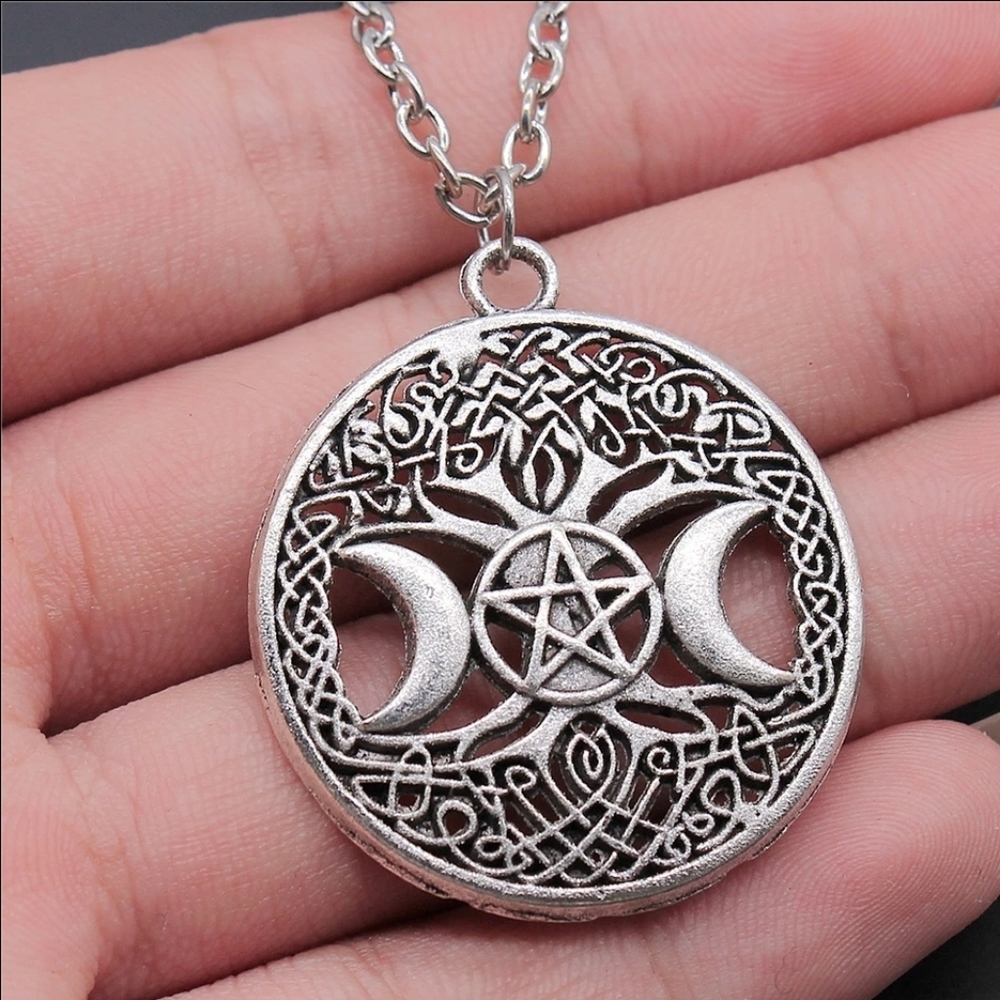 Sterling silver Triple moon tree of life necklace pendant wicca pagan